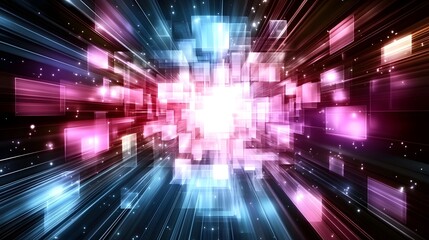 Obraz premium Abstract Technology Background with Bright Lights and Glowing Squares