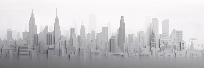 A minimalist skyline showcasing tall buildings in shades of gray, creating a serene urban view.