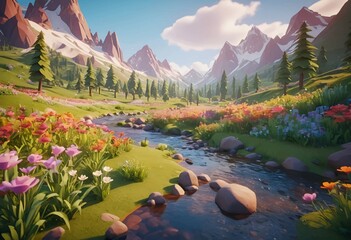 Beautiful and Peaceful Nature Scenery Illustration, Landscape, Countryside, Tranquil, Vibrant and Colorful