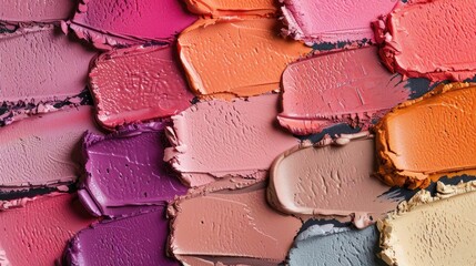 Variety of cosmetic swatches for face and body. Makeup sample textures. Room for text.