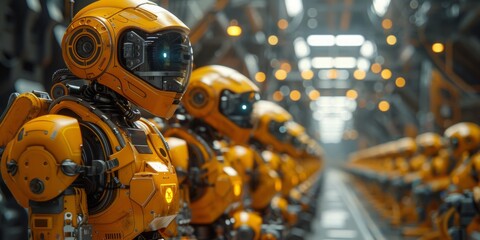 Fototapeta premium The assembly line composed of robot arms, the logistics industry, the unmanned factory, the Courier industry, and the vast space ,high quality 