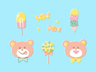 cute illustration of bear and icecream