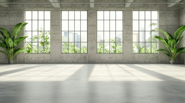 Industrial Loft Interior Design With Concrete Walls and Large Windows