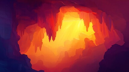 Fototapeta premium A stunning cave interior with vibrant orange and yellow hues illuminating the stalactites.
