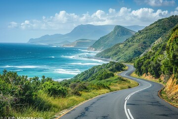 Obraz premium A long road with a beautiful ocean view in the background