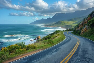 A road with a beautiful ocean view in the background