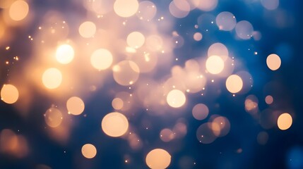 Abstract Bokeh Background   Golden Lights Blurred on Blue