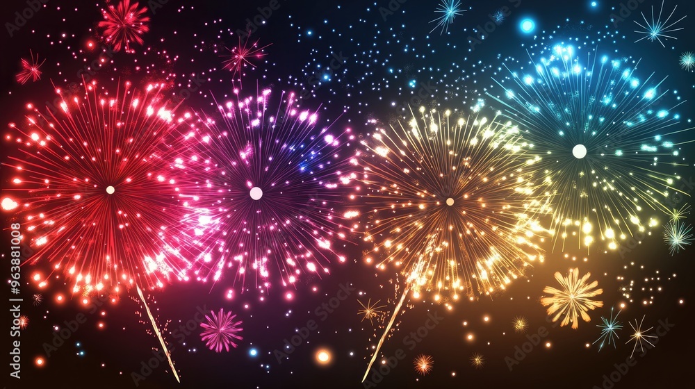 Poster vibrant fireworks light up the dark night sky, creating a stunning display with ample space for copy