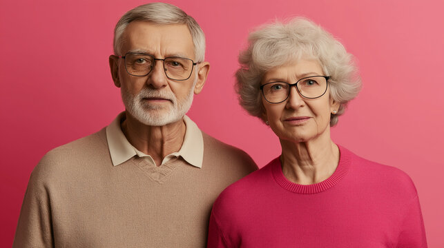 A loving couple stands together, smiling at the camera, honoring International Older Persons Day with warmth and connection. Their joyful expressions reflect their bond