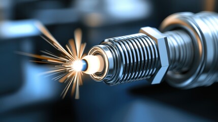 Spark Plug Closeup with Bright Light and Metal Detail