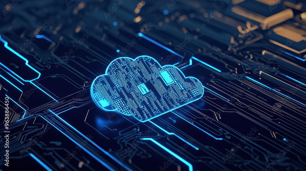 Aufkleber cloud computing technology concept with circuit board