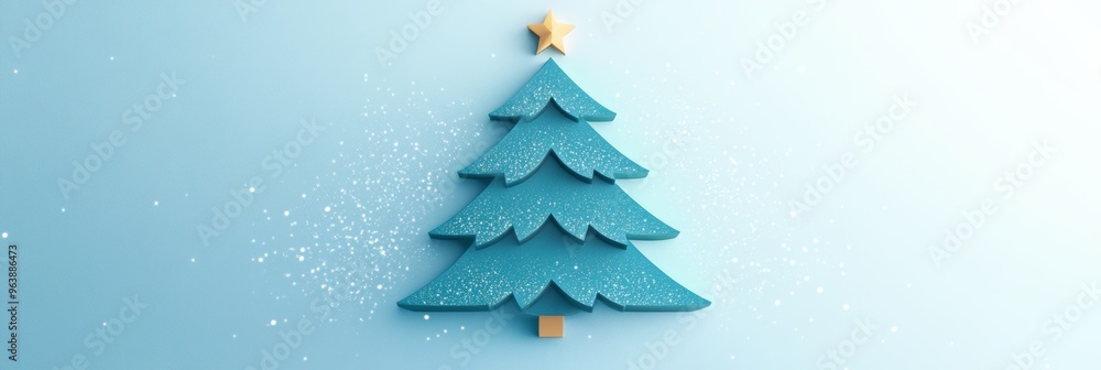 Poster a minimalistic icon of a christmas tree with a star on top, surrounded by a subtle snowfall effect