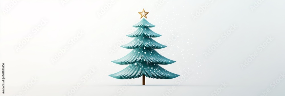 Aufkleber a minimalistic icon of a christmas tree with a star on top, surrounded by a subtle snowfall effect