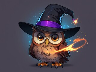 Magical Owl in a Top Hat with Glowing Wings