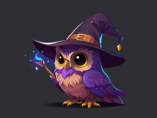 Naklejka premium Magical Owl in a Top Hat with Glowing Wings