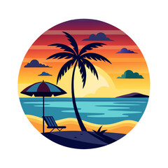 Summer t-shirt design with palm tree vector illustration. Beach t-shirt Design. Vintage Summer Palm Beach Minimalist Illustration