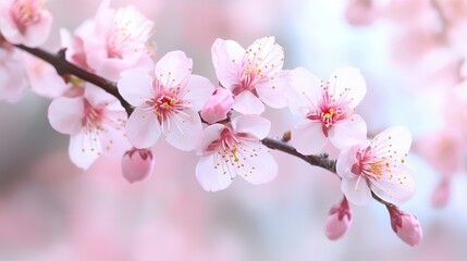 Obraz premium Delicate Pink Cherry Blossom Flowers Branch Spring Nature