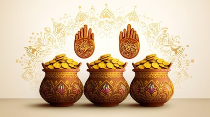 illustration of Gold coin in pot for Dhanteras celebration-Happy Dhanteras.illustration