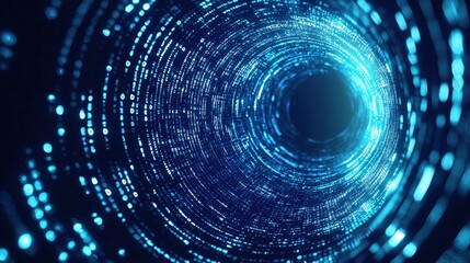 Obraz premium Abstract Blue Digital Tunnel with Glowing Lights