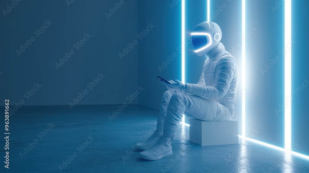 Aufkleber 3d mannequin han3d hol3d smart phone gadget in horizontal position illuminate3d with neon light elec