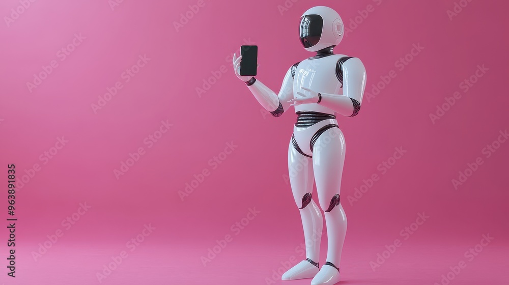 Aufkleber 3d mannequin han3d holding smart phone gadget electronic device concept isolate3d on pink violet bac