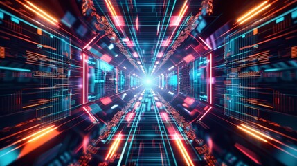 Obraz premium Abstract background with futuristic tech patterns and glowing lines in high contrast