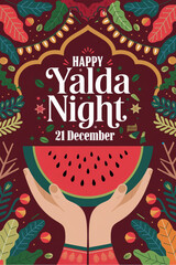Vibrant Yalda Night Celebration with Pomegranates, Candles, and Watermelon Design