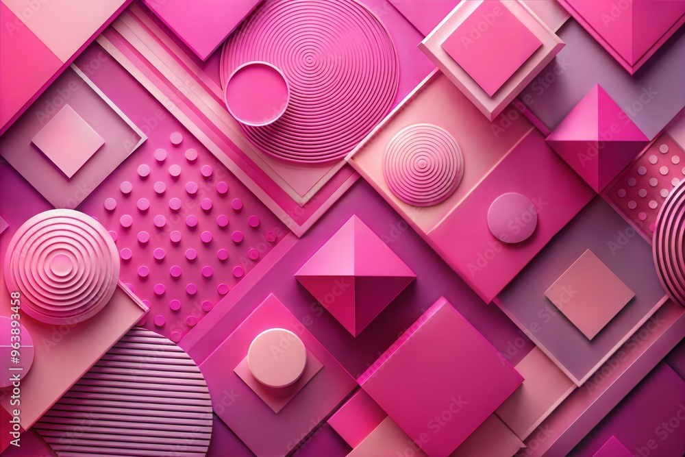 Wall mural abstract geometric pattern of pink tones with various 3d shapes and textures