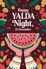 Vibrant Yalda Night Celebration with Pomegranates, Candles, and Watermelon Design