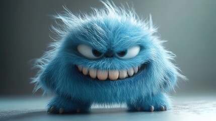 3d scary furry re3d beast cartoon character posing isolate3d on blue backgroun3d fluffy plush toy man wearing halloween costume of a hairy monster