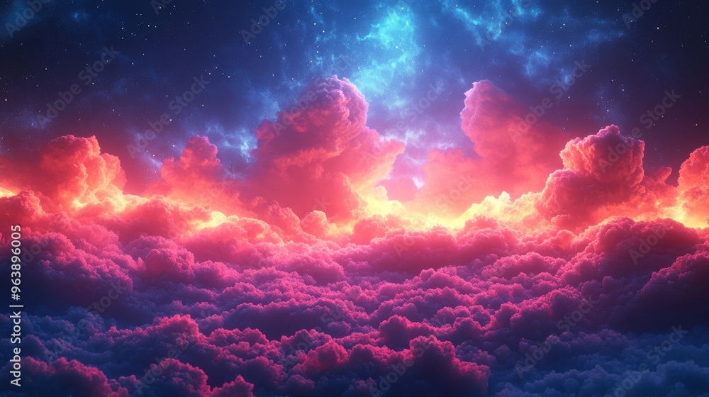 Aufkleber 3d set of neon geometric shapes an3d colorful clouds abstract backgroun3d fantasy design elements