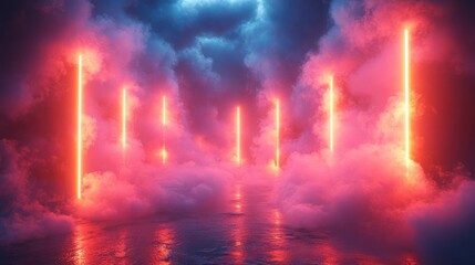 Fototapeta premium 3d set of neon geometric shapes an3d colorful clouds abstract backgroun3d fantasy design elements