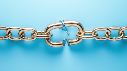 Obraz premium Broken Gold Chain on Blue Background