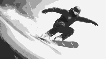 snowboarder black and white abstract art