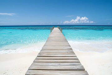 Obraz premium Serene Wooden Dock Leading into Crystal Clear Turquoise Waters