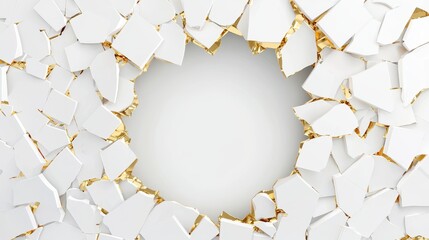 Abstract Broken Wall Background with Gold Accents