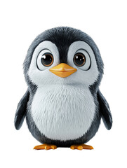 Obraz premium 3D cartoon penguin character with big eyes, standing upright, looking cute and friendly, representing a playful and adorable mood.