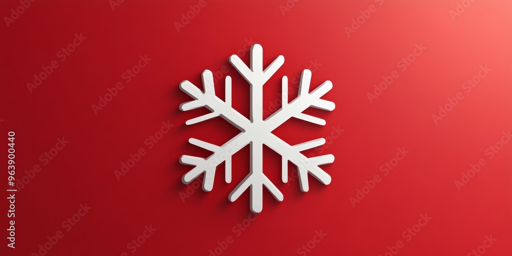 Poster a minimalistic vector icon of a christmas snowflake, isolated on a red background