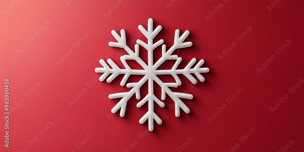 Poster a minimalistic vector icon of a christmas snowflake, isolated on a red background
