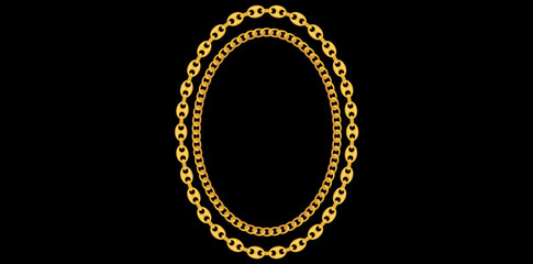 Layered Gold Chains Jewelry On Black Background, Decorative Frame Design Element Vector Illustration.	