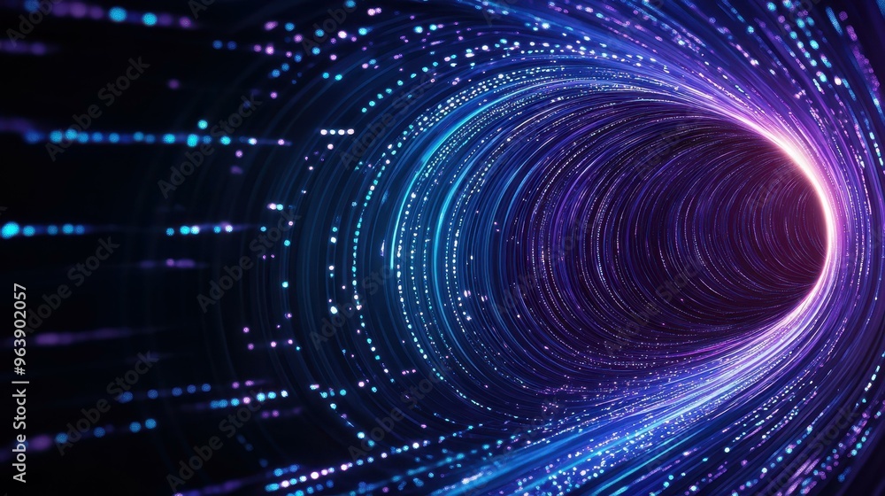 Poster immerse in a vibrant, futuristic wave of technology with a dazzling data stream that captures the es