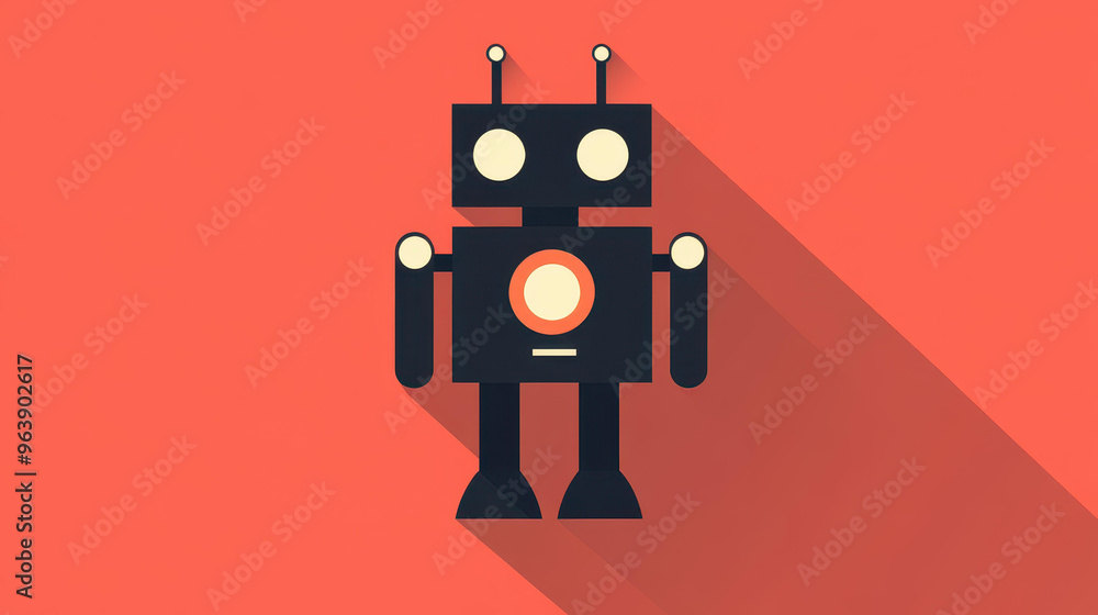 Poster stunning flat icon of a robot with a sleek long shadow. perfect for modern design projects with a cl