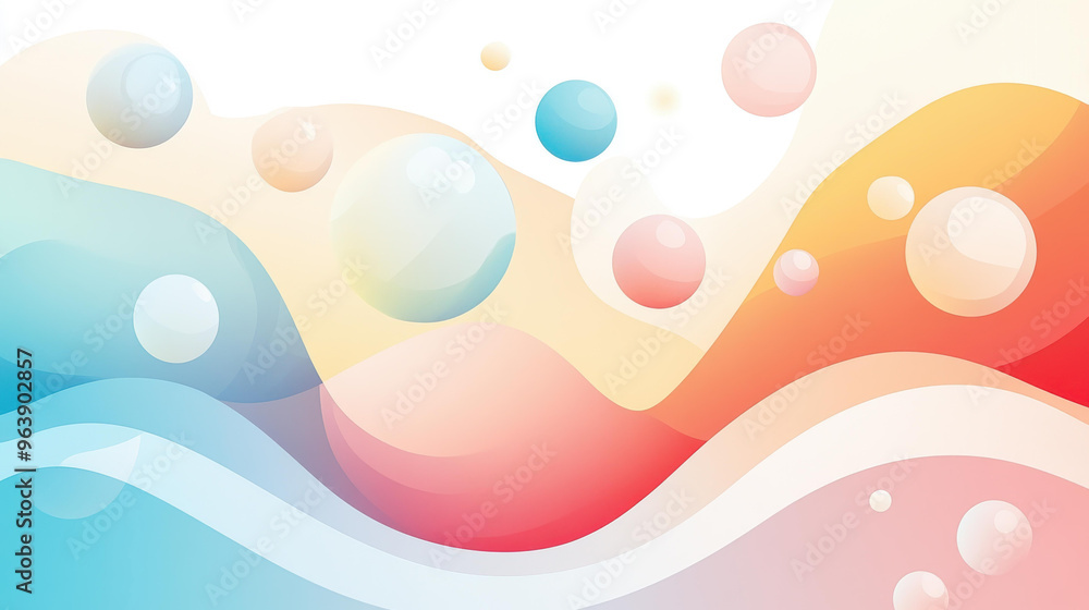 Poster experience the sleek design of glassmorphism with colorful floating spheres and a frosted glass effe
