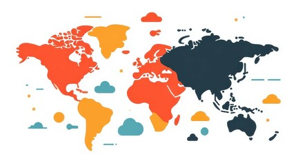Naklejka premium A modern, abstract illustration showcasing a global network connection through a vibrant world map design.