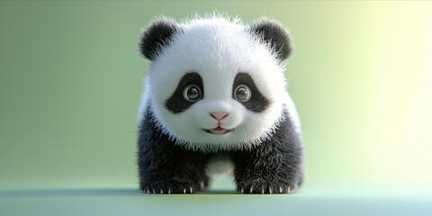 Fototapeta premium Adorable Baby Panda on Soft Gradient Green Background