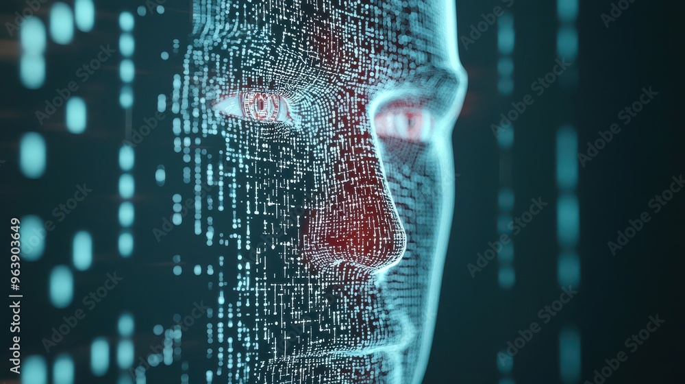 Aufkleber abstract digital human face with binary code background