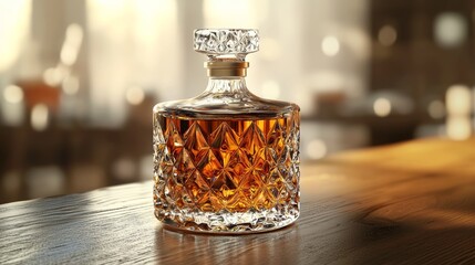 Engraved whiskey decanter with custom text, bar accessory, 3D illustration