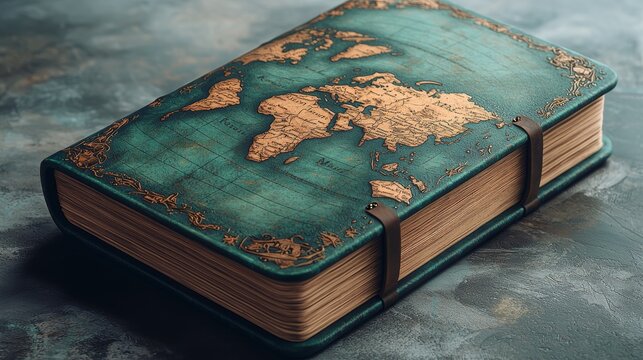 Personalized travel journal with custom map design, adventure-themed gift, 3D illustration