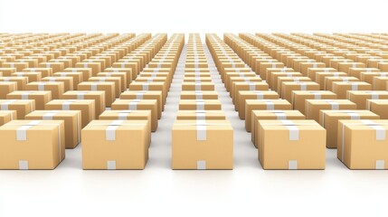 Fototapeta premium Rows of Brown Cardboard Boxes with White Tape Shipping and Delivery Concept
