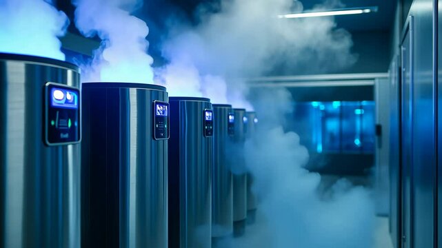 Exploring the innovative cryotherapy chambers in a high-tech wellness center during evening hours